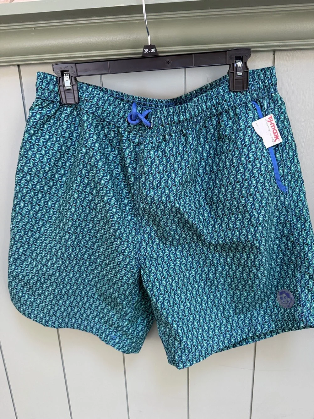 Mr.Swim Teal and Navy Geometric Swim Shorts